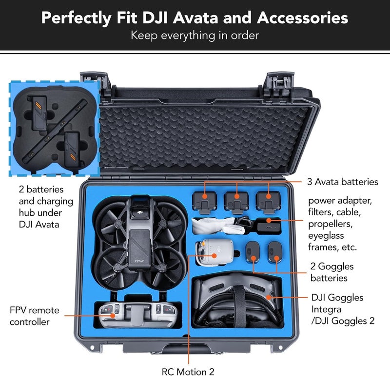 Lykus Titan AT110 Waterproof Hard Case for DJI Avata, Goggles 2/Goggles Integra, and FPV Remote Controller, Support up to 9 Avata batteries and 3 Goggles batteries [CASE ONLY] - Image 2